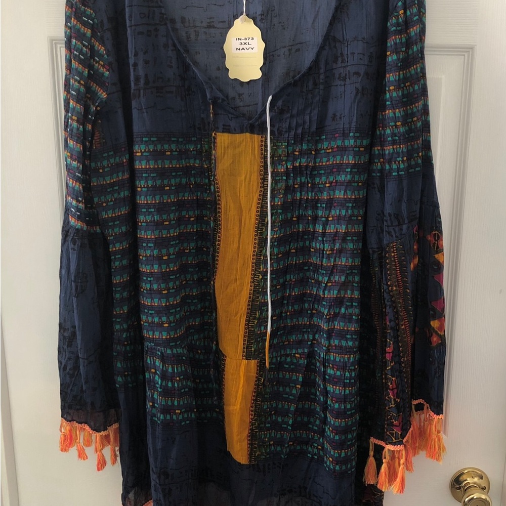 3XL Velzera Boho Peasant Top NWT Cotton Crinkled Gauze Festival Tunic Top Tribal